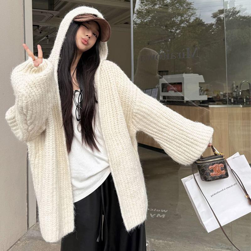 Plain Hooded Open Front Cardigan Product Image