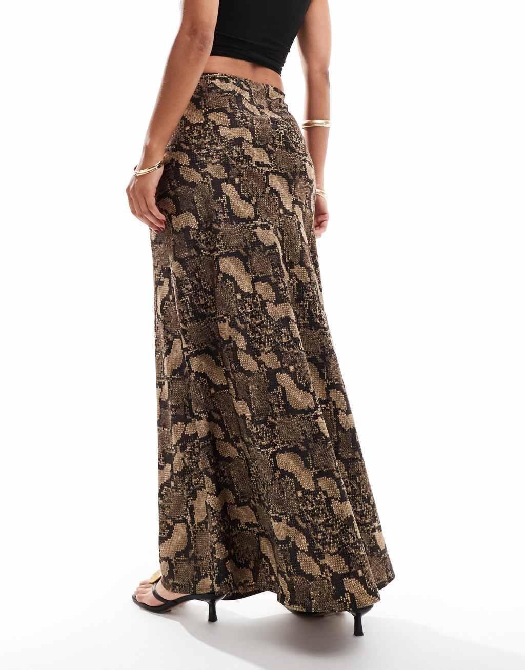 YAS satin high waist maxi skirt in snake print Product Image