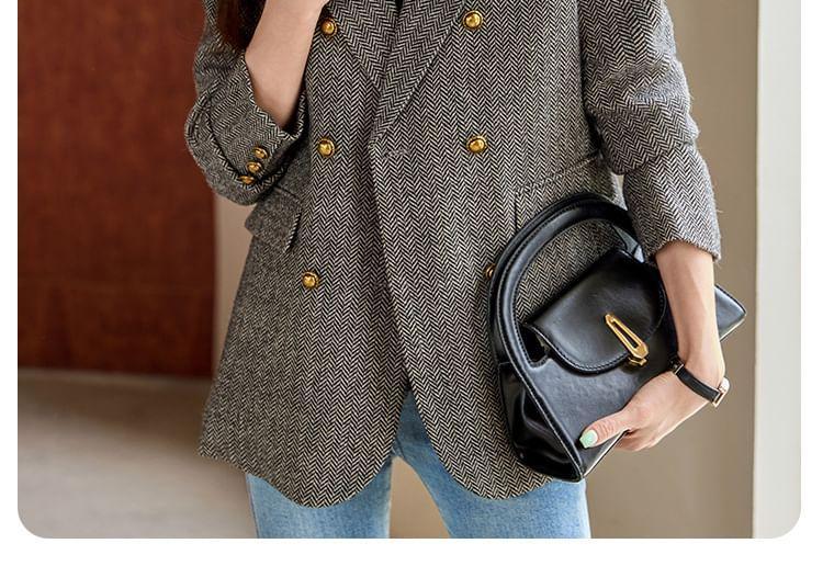 Lapel Collar Patterned Double Breasted Blazer Product Image