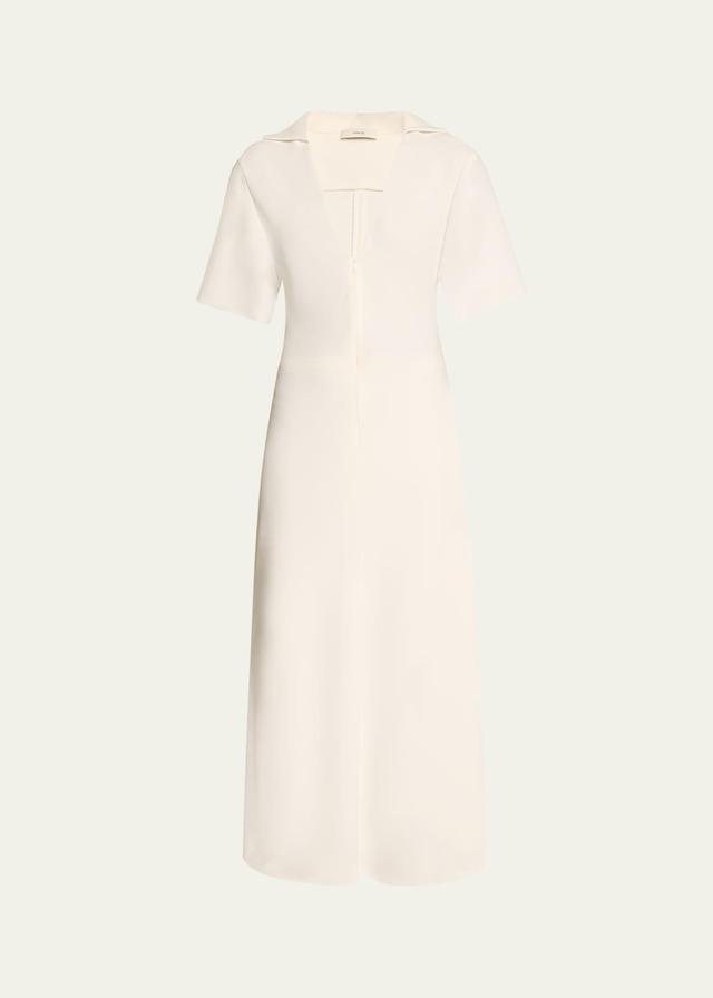 Short-Sleeve Zip-Front Midi Polo Dress Product Image