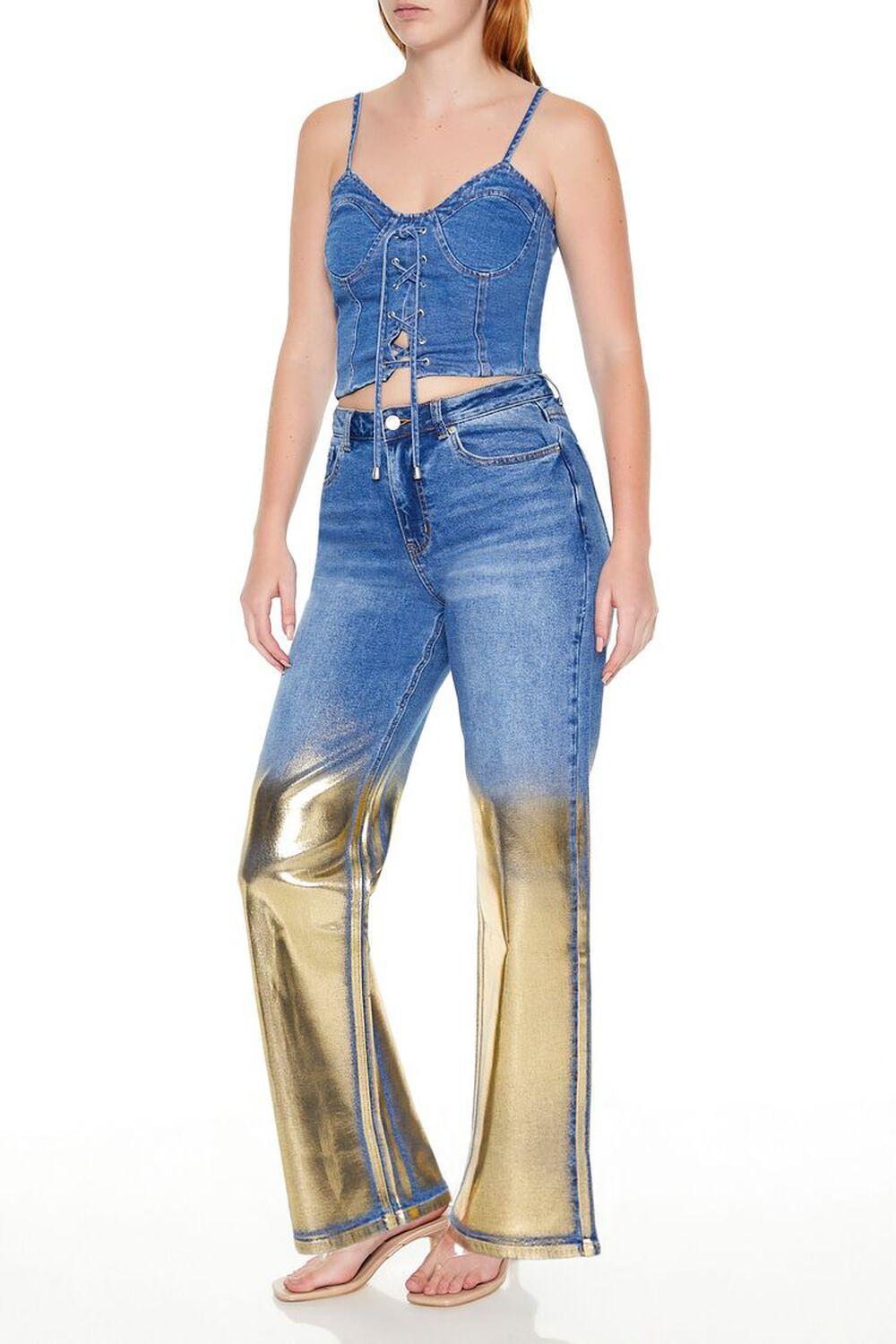 Metallic Dip-Dye High-Rise Jeans | Forever 21 Product Image