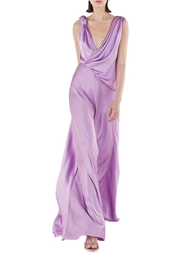 Womens Draped Sleeveless Satin Gown Product Image