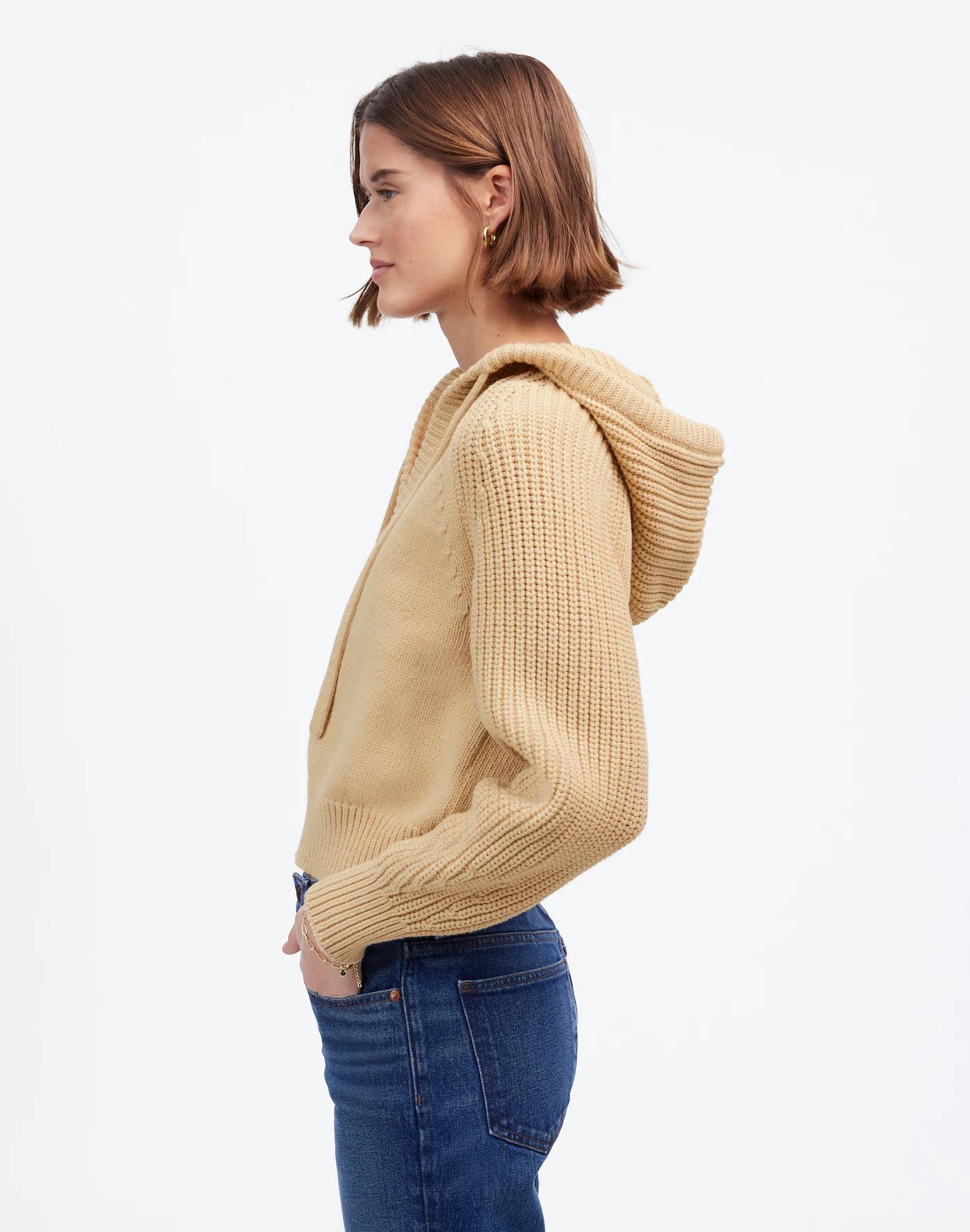 Open-Neck Ribbed Hoodie Product Image