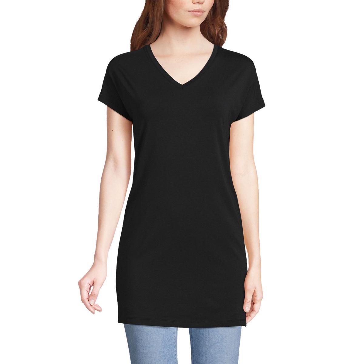 Lands End Womens Short Sleeve Jersey Extra Long V neck Tunic Product Image