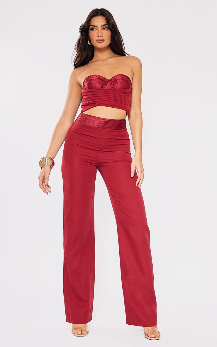 Cherry Red Ruched Corset Cut Out Jumpsuit Product Image