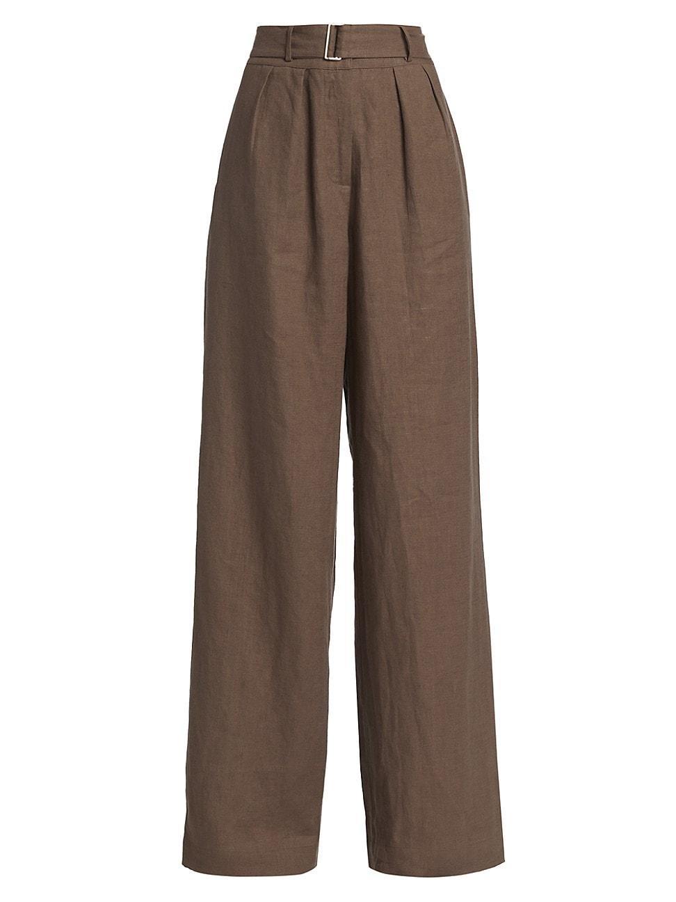 Womens Alina Belted Pleated Linen Wide-Leg Pants Product Image