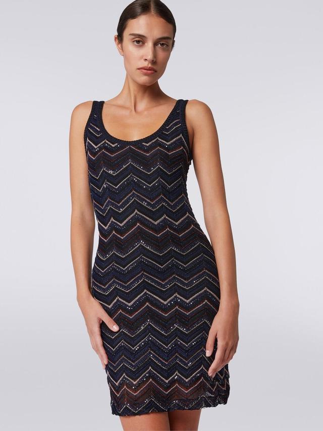 Sleeveless minidress in zigzag viscose blend with sequins Multicoloured | Missoni Product Image