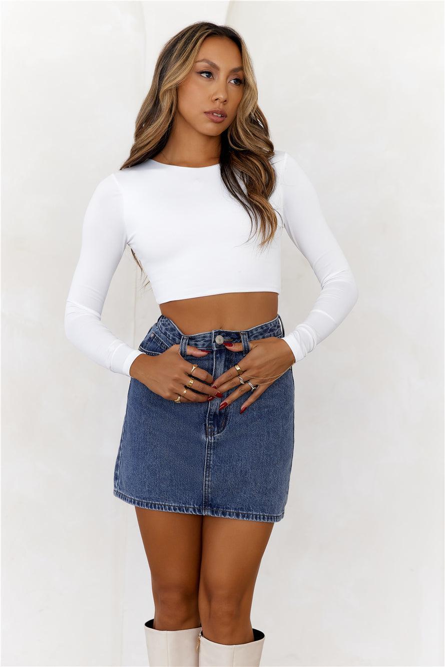 HELLO MOLLY BASE Errands All Day Long Sleeve Crop Top White Product Image