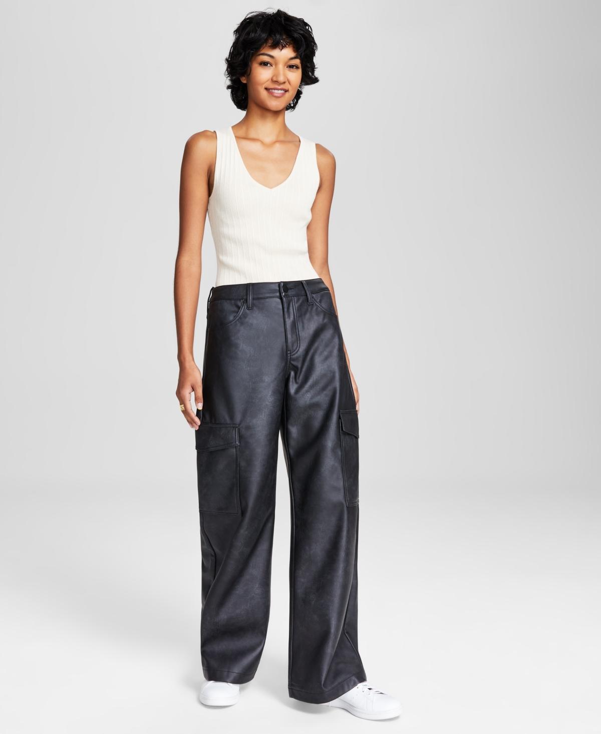 And Now This Womens Faux-Leather High-Rise Cargo Pants, Created for Macys product image