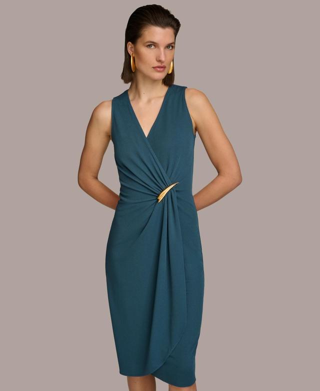 Donna Karan Womens Sleeveless Draped Jersey Midi Dress Product Image