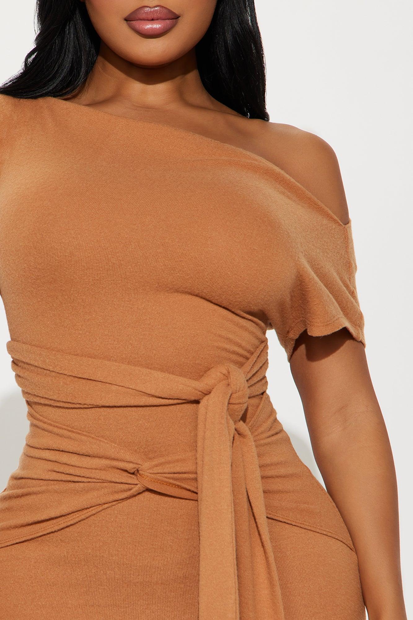 Odessa Tie Front Midi Dress - Camel Product Image