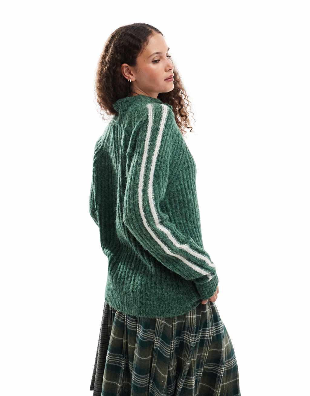 Emory Park side-stripe oversized sweater in forest green Product Image