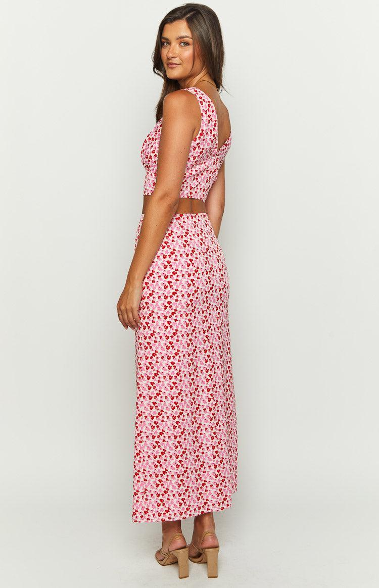 Dahlia Pink And Red Speckled Maxi Skirt Product Image