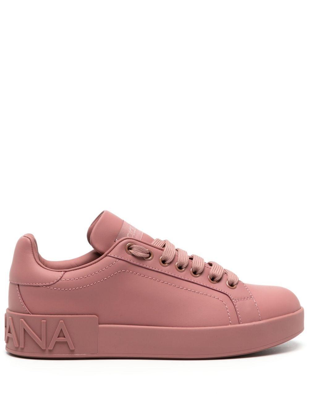 Embossed-logo Leather Sneakers In Pink Product Image