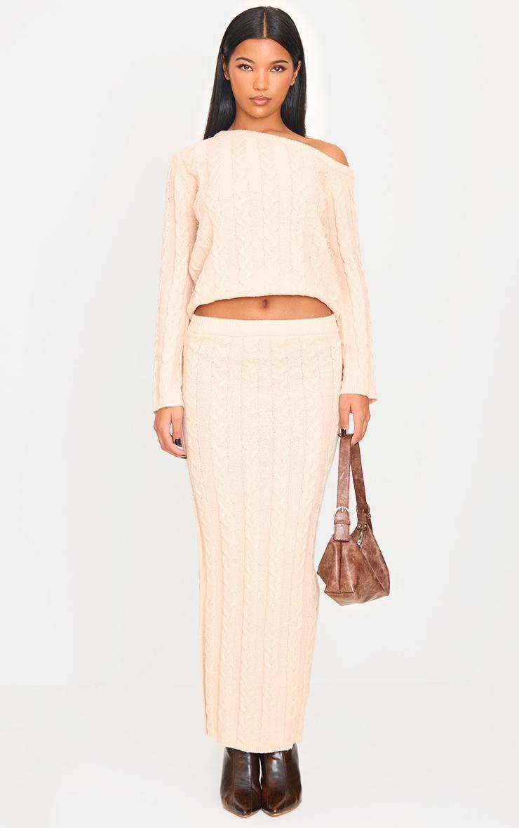 Oatmeal Cable Knit Maxi Skirt Product Image