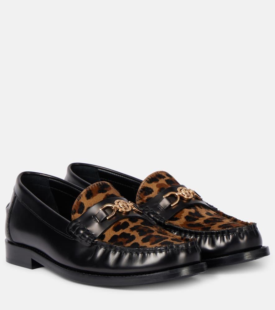 VERSACE 20mm Leather Loafers In Black/leopard Product Image