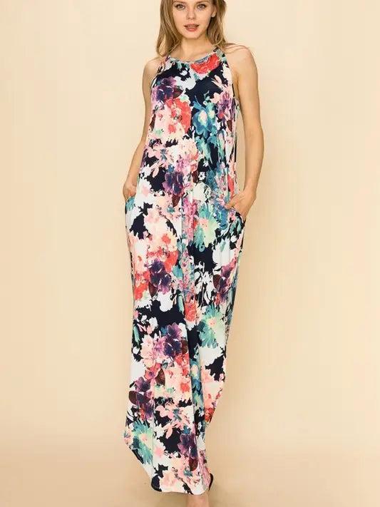 Plus Size Floral Sleeveless Maxi Dress with Pockets Female Product Image