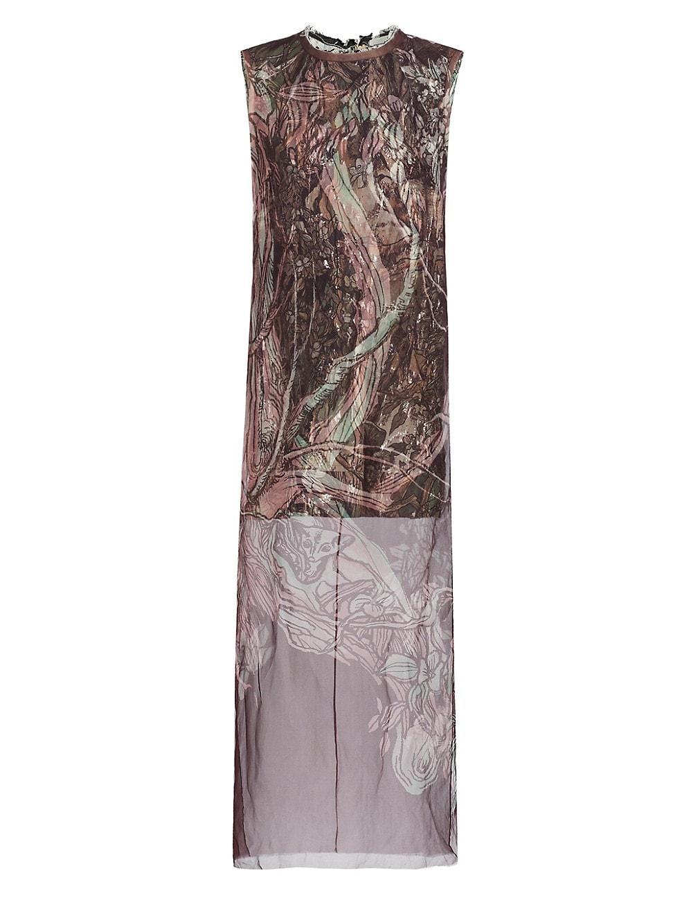 Womens Printed Organza Sheer Sheath Dress Product Image