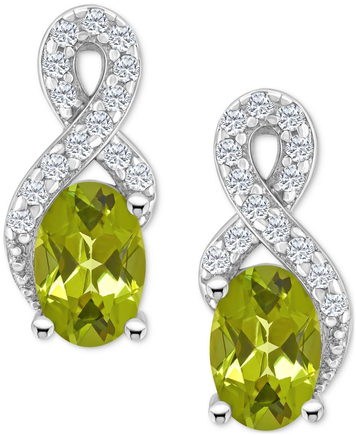 Celebration Gems Sterling Silver Peridot White Topaz Accent Oval Drop Earrings, Womens Product Image