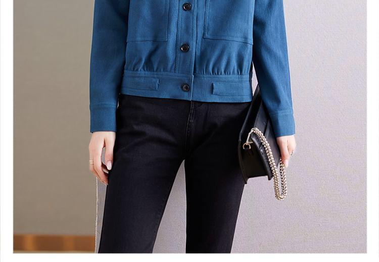 Stand Collar Plain Button Jacket Product Image