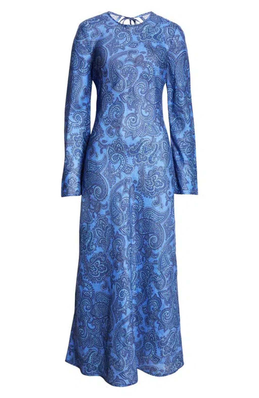 ZIMMERMANN Ottie Backless Linen Bias-cut Maxi Dress In Blue Paisley Product Image