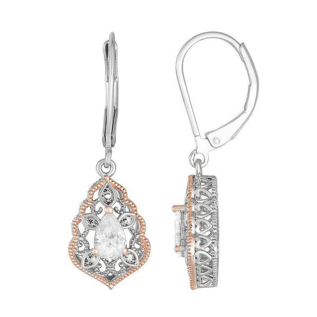 Lily & Lace Openwork Pear-Cut Cubic Zirconia Drop Earrings, Womens, White Product Image