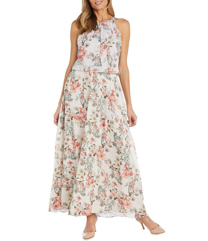 R & M Richards Sleeveless Halter Neck Floral Chiffon Maxi Dress product image