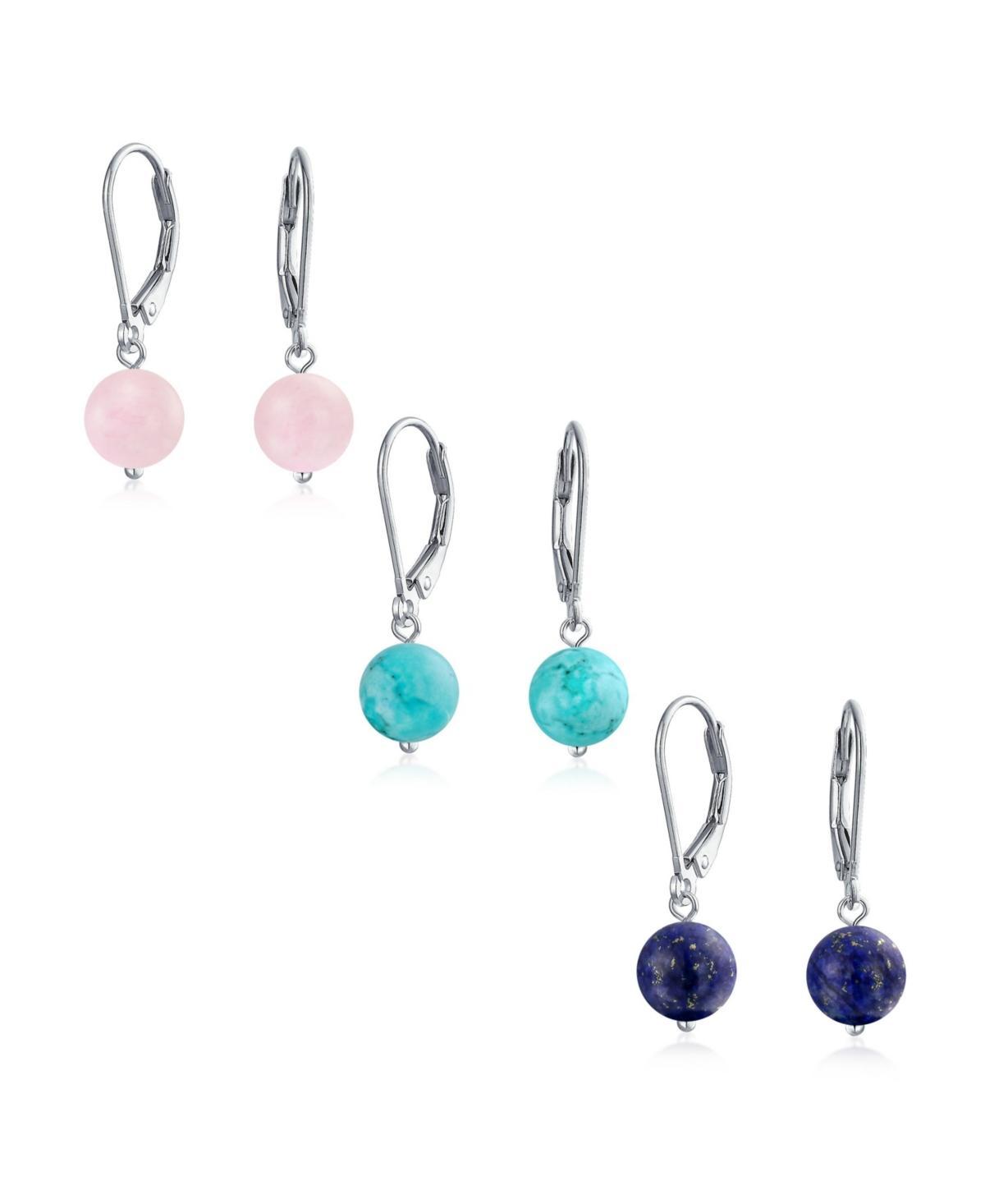 Bling Jewelry Set of Three Simple Round Bead Synthetic Stabilized Turquoise Pink Leverback Set Ball Drop Earrings For Women Sterling Silver - Silver s Product Image