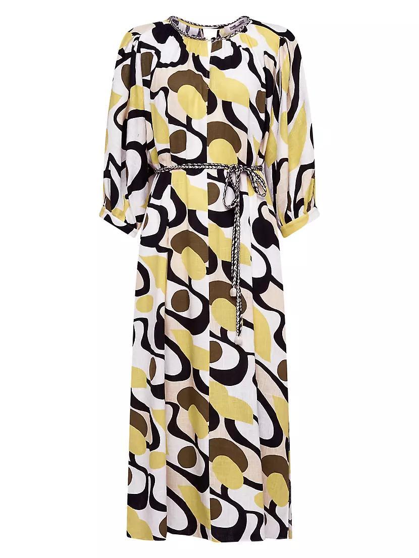 Bambi Abstract Linen-Blend Midi-Dress Product Image