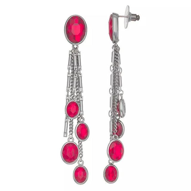 Simply Vera Vera Wang Silver Tone Red Stone Shaky Tassel Drop Earrings, Womens Product Image