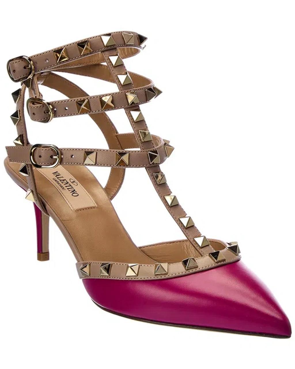 VALENTINO GARAVANI Rockstud Caged 65 Patent Ankle Strap Pump In Pink Product Image