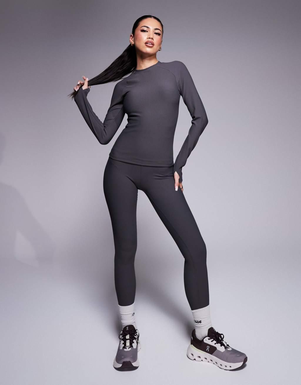 ASOS 4505 active rib long sleeve top in slate gray Product Image