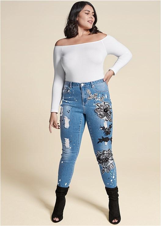 Floral Applique Skinny Jeans product image