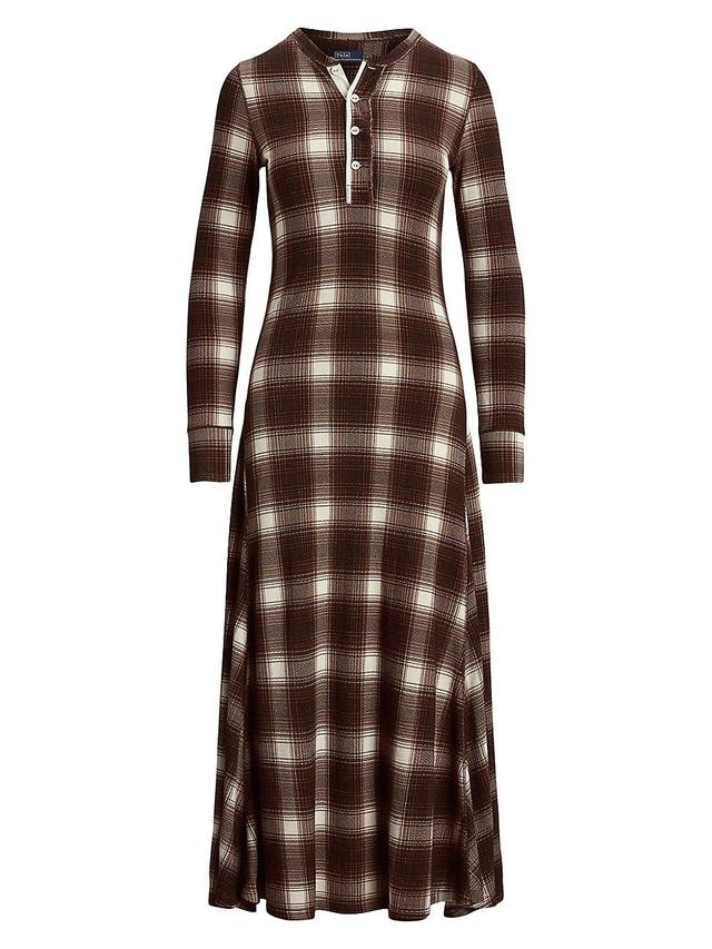 Womens Check Waffle-Knit Henley Maxi Dress Product Image