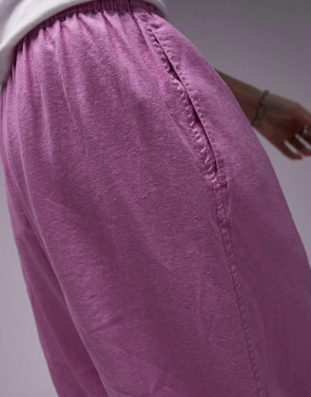 Topshop linen blend balloon pants in pink Product Image