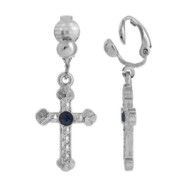 Symbols of Faith Cross Clip Earrings, Womens, Blue Product Image