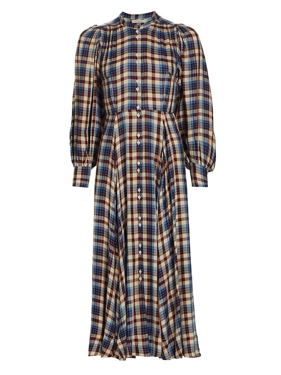 Womens Edlynne Plaid Balloon-Sleeve Midi-Dress product image