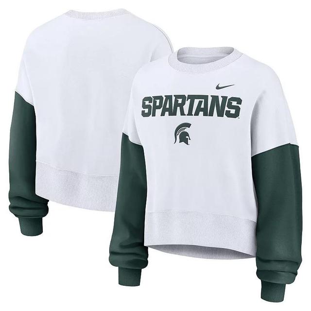 Womens Nike Michigan State Spartans Colorblock Fleece Oversized Copped Pullover Sweatshirt Product Image