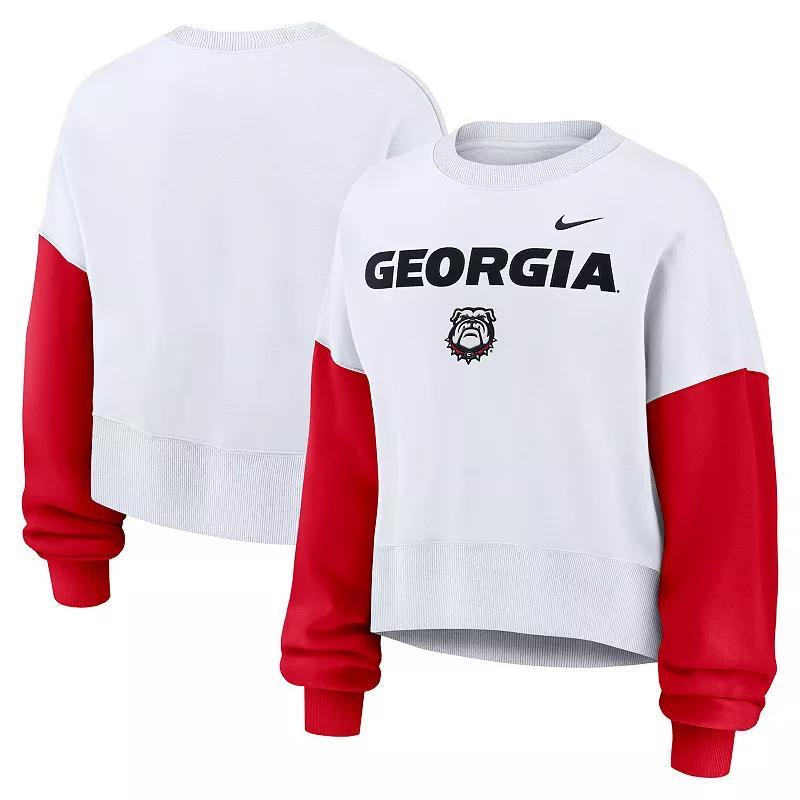 Womens Nike Georgia Bulldogs Colorblock Fleece Oversized Copped Pullover Sweatshirt Product Image