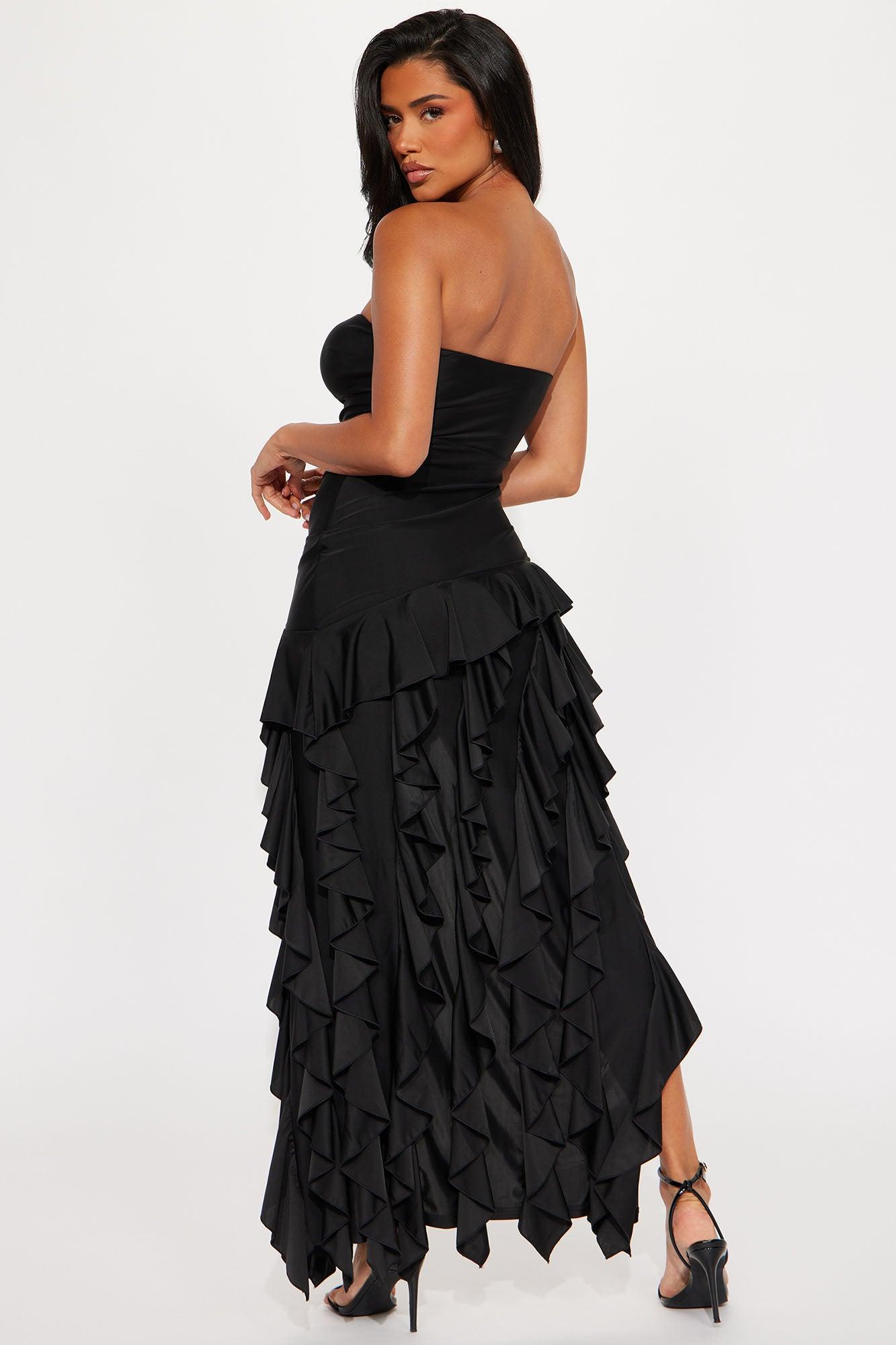 Marie Ruffle Maxi Dress - Black Product Image