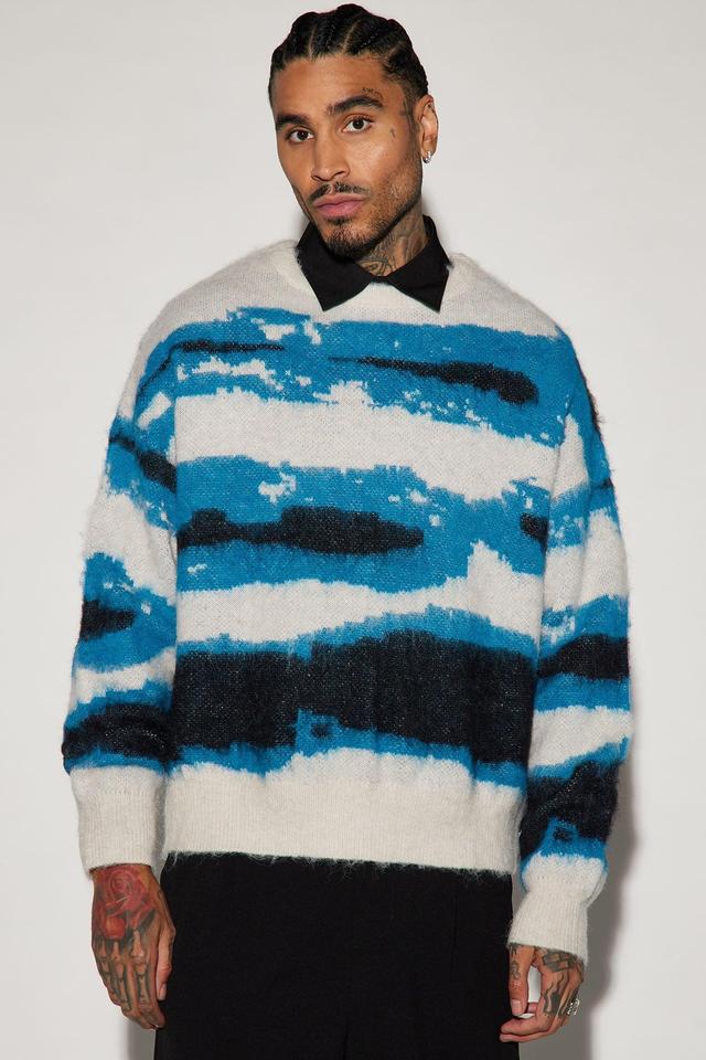 In The Moment Fuzzy Crewneck Sweater - Blue/combo Product Image