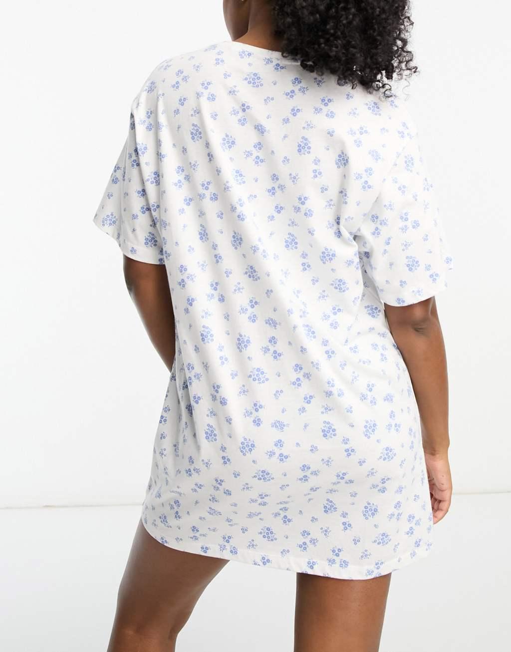 ASOS DESIGN mix & match ditsy floral sleep tee in white Product Image