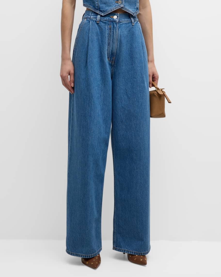 High-Rise Pleated Baggy Wide-Leg Denim Pants Product Image