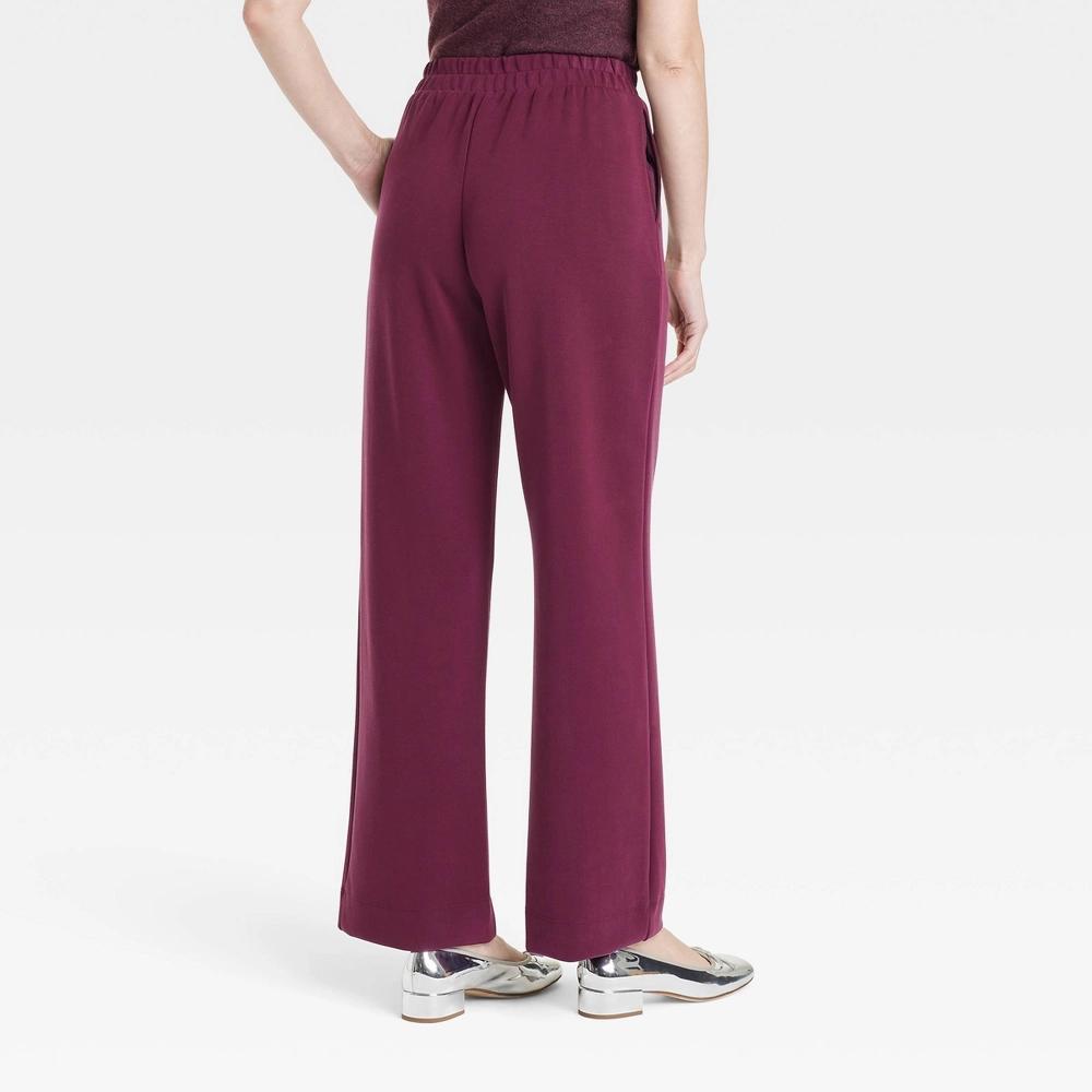 Womens High-Rise Straight Leg Pull-On Pants - A New Day Burgundy L Product Image