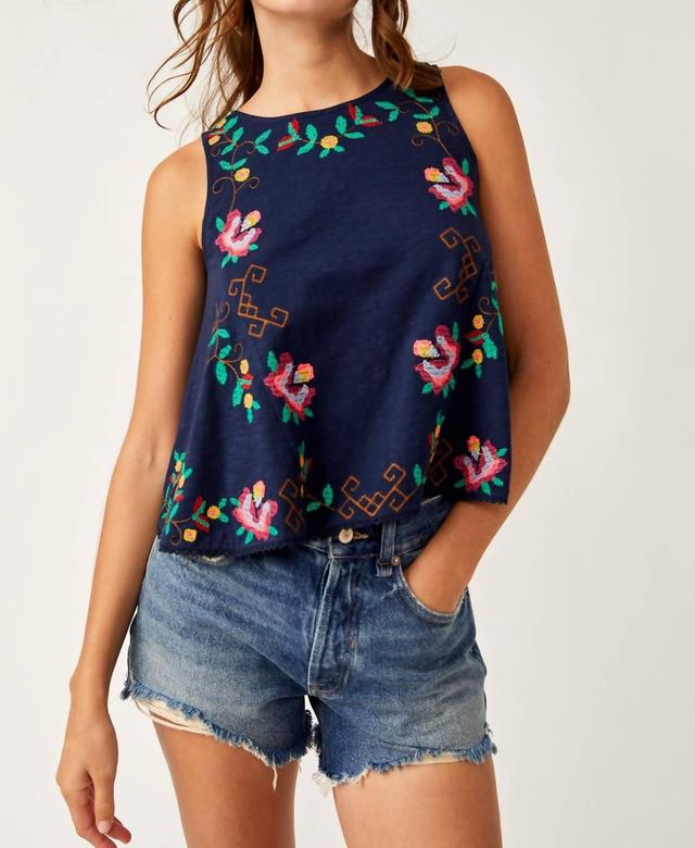 Fun And Flirty Embroidery Top In Cobalt Combo In Blue Product Image