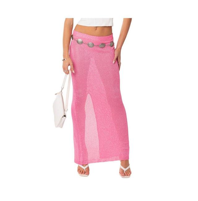 Womens Micro Sequin Sheer Knit Maxi Skirt Product Image