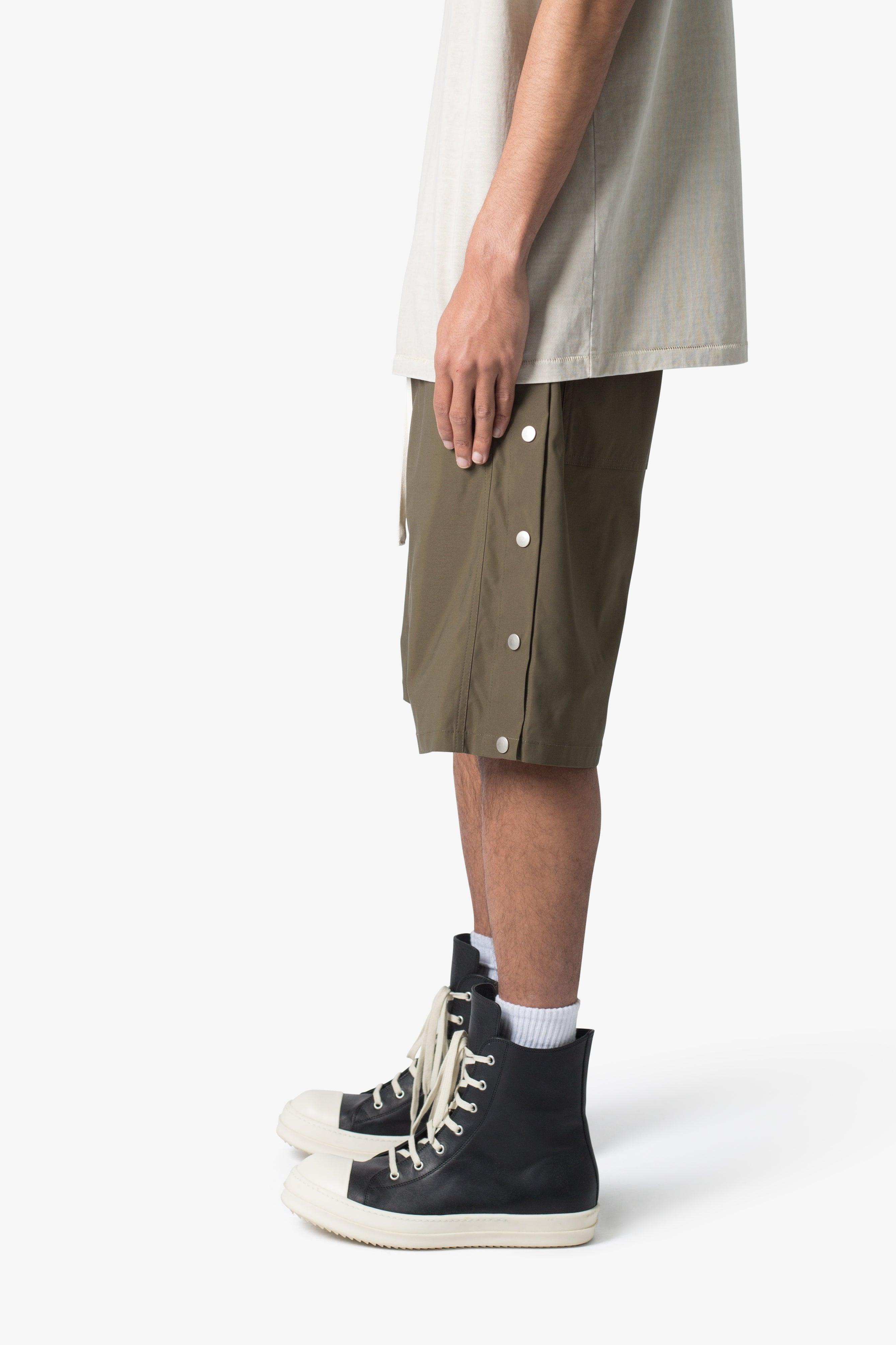 Side Snap Nylon Shorts - Olive Product Image