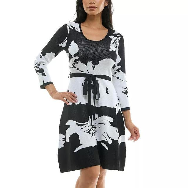 Womens Nina Leonard Fit & Flare Jacquard Midi Sweater Dress Product Image