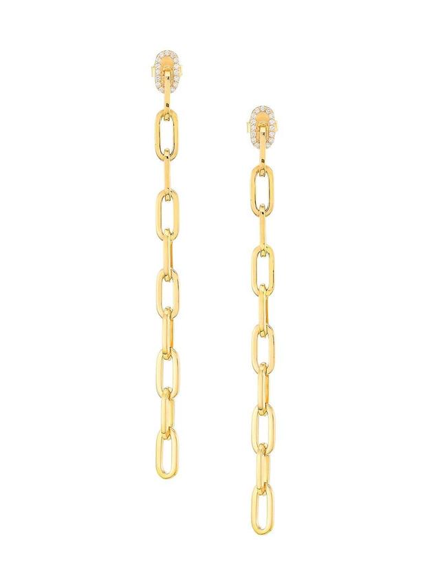 Womens 18K Yellow Gold & Diamond Long Chain Drop Earrings Product Image