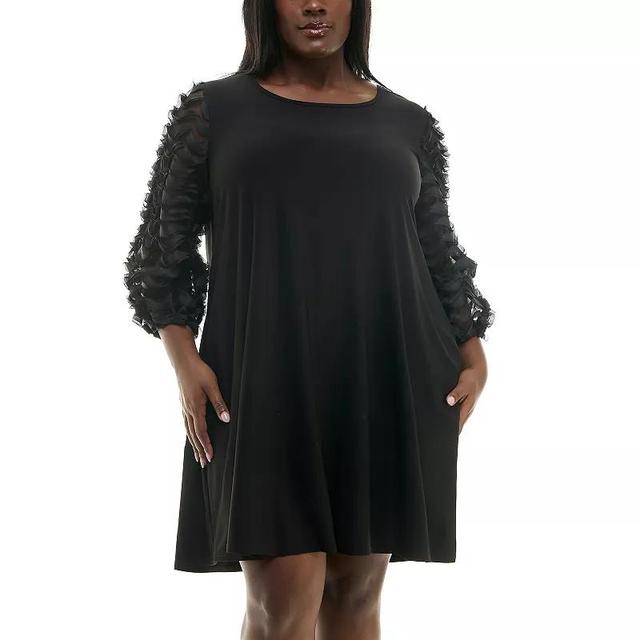 Plus Size Nina Leonard Mesh Textured Balloon Sleeve Mini Trapeze Dress, Womens Product Image